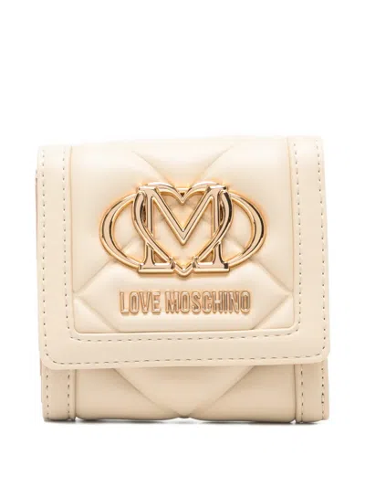 Love Moschino Logo Quilted Wallet In Neutral