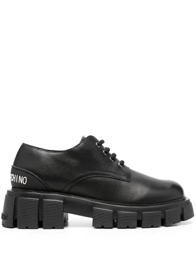 Love Moschino Logo-raised Detail Leather Derby Shoes In Black