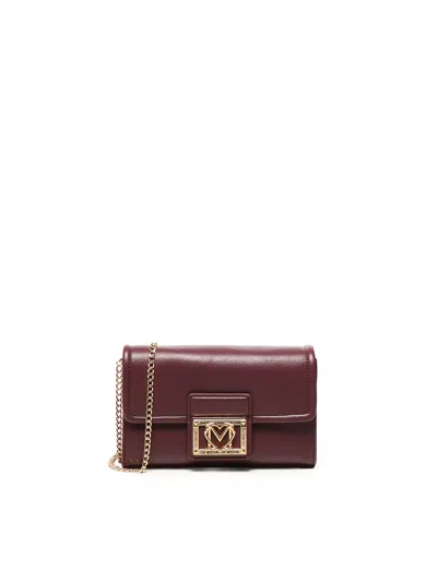 Love Moschino Logo Shoulder Bag In Burgundy