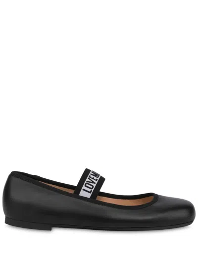 Love Moschino Logo-strap Ballet Flats In Black