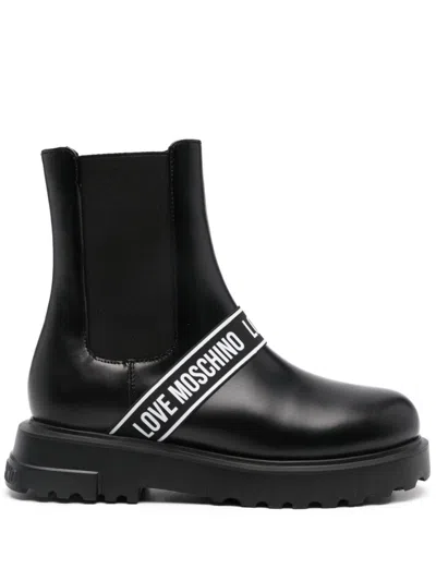 Love Moschino Logo-tape Boots In Black