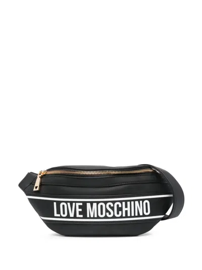Love Moschino Logo-tape Faux-leather Belt Bag In Black