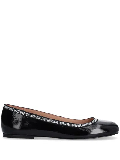 Love Moschino Logo-trim Ballet Flats In Black