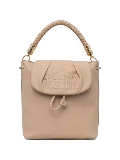Love Moschino Logo-embossed Braided-handle Backpack In Neutral