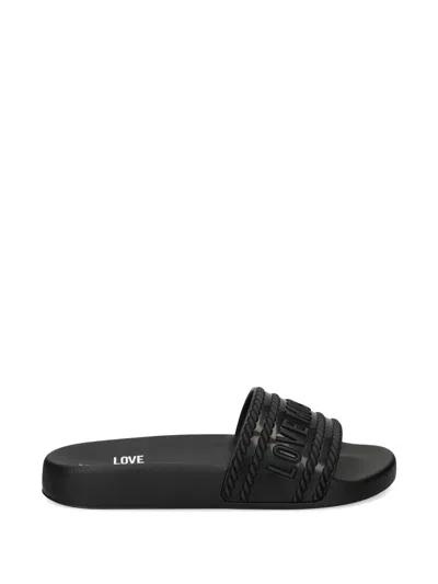 Love Moschino Logo-embossed Slides In Black