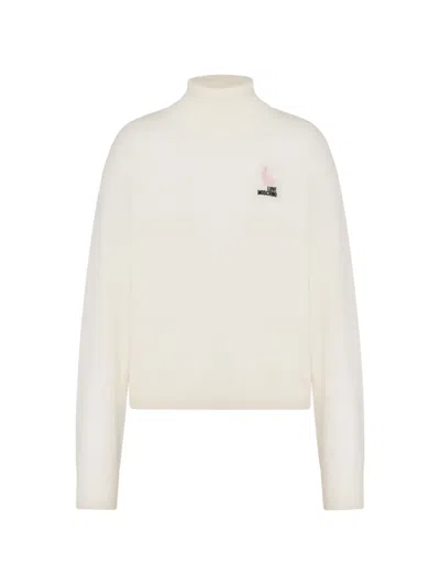 Love Moschino Logo-embroidered Roll-neck Wool Sweater In White