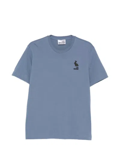 Love Moschino Logo-embroidered Short-sleeve T-shirt In Blue