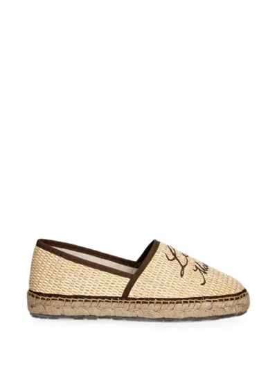 Love Moschino Logo-embroidered Woven Espadrilles In Neutral