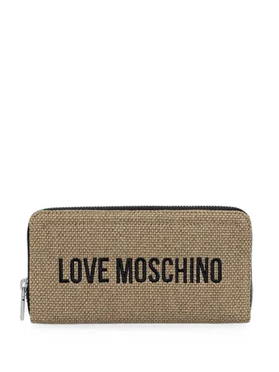 Love Moschino Logo-embroidered Woven Wallet In Pink