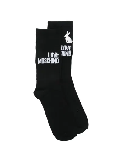 Love Moschino Logo-intarsia Rabbit-motif Socks In Black