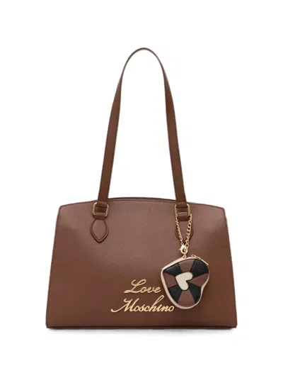 Love Moschino Logo-lettering Heart-charm Tote Bag In Brown