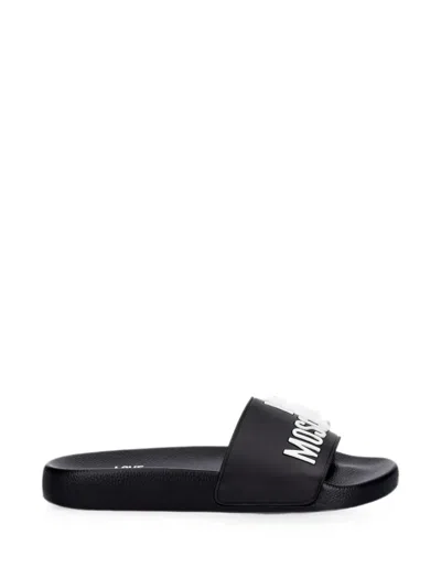 Love Moschino Logo-lettering Slides In Animal Print