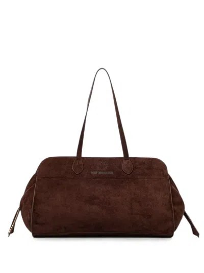 Love Moschino Logo-lettering Suede Tote Bag In Brown