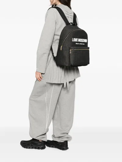 Love Moschino Logo-patch Denim Backpack In Black