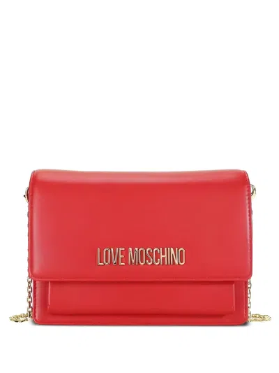 Love Moschino Logo-plaque Chain-link Clutch Bag In Red