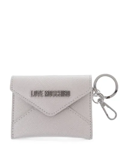 Love Moschino Logo-plaque Envelope Keychain In Gray
