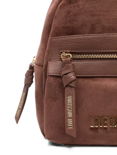 Love Moschino Logo-plaque Faux-suede Backpack In Brown