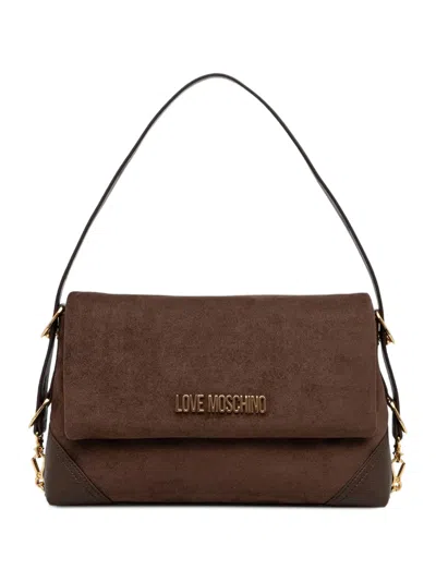 Love Moschino Logo-plaque Faux-suede Tote Bag In Brown