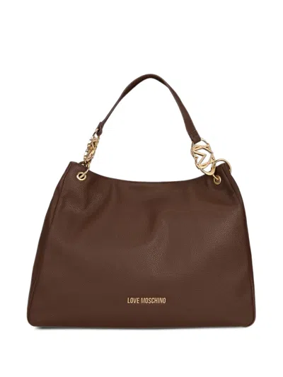 Love Moschino Logo-plaque Grained-effect Tote Bag In Brown