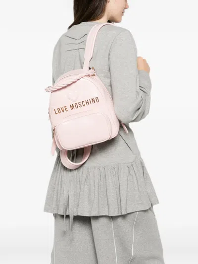 Love Moschino Logo-plaque Heart-patch Backpack In Pink