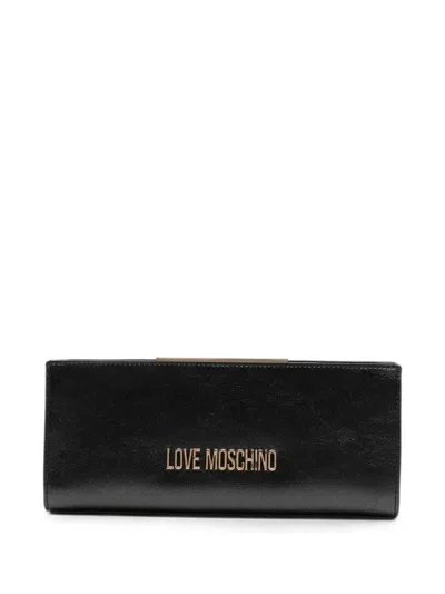 Love Moschino Logo-plaque Leather Clutch Bag In Black