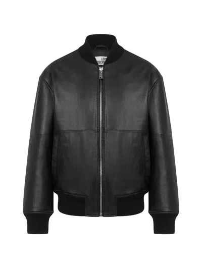 Love Moschino Logo-plaque Leather Jacket In Blue