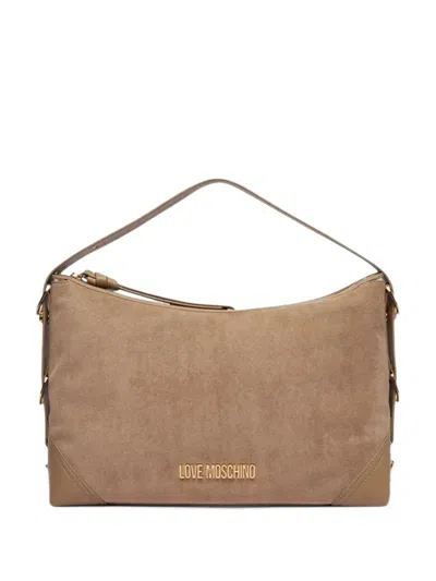 Love Moschino Logo-plaque Panelled Shoulder Bag In Neutral