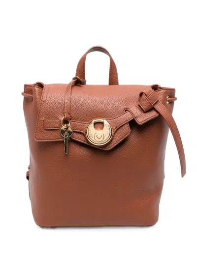 Love Moschino Logo-plaque Pebbled Backpack In Brown