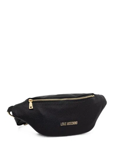 Love Moschino Logo-plaque Pebbled Belt Bag In Black