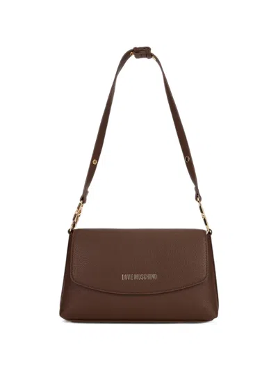 Love Moschino Logo-plaque Pebbled Shoulder Bag In Brown