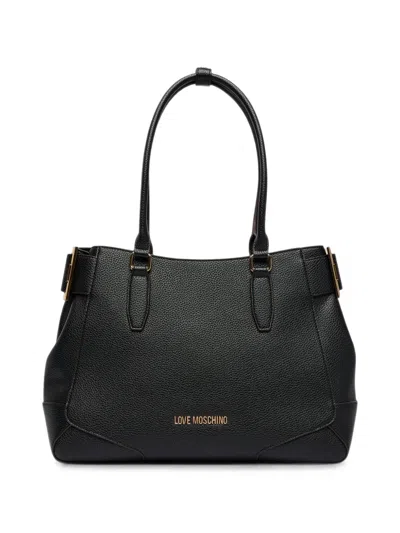 Love Moschino Logo-plaque Pebbled Tote Bag In Black