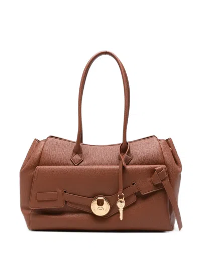 Love Moschino Logo-plaque Pebbled Tote Bag In Brown