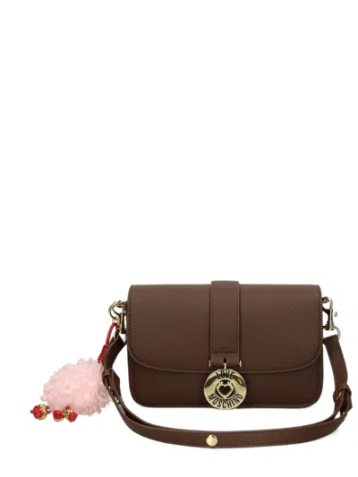 Love Moschino Logo-plaque Pompom-detail Crossbody Bag In Brown