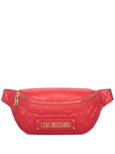 Love Moschino Logo-plaque Quilted Belt Bag In Red