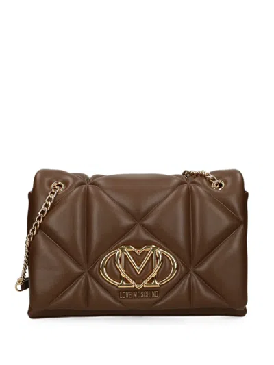 Love Moschino Logo-plaque Shoulder Bag In Brown
