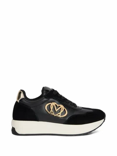 Love Moschino Logo-plaque Suede Sneakers In Black