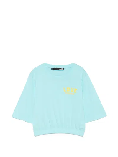 Love Moschino Logo-print Elasticated-hem T-shirt In Blue