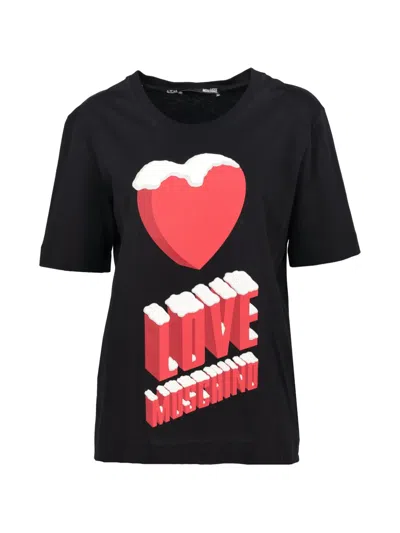 Pre-owned Love Moschino Logo-print Heart-motif T-shirt In Black
