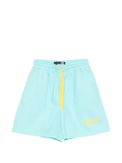 Love Moschino Logo-print Pinstripe-pattern Shorts In Blue