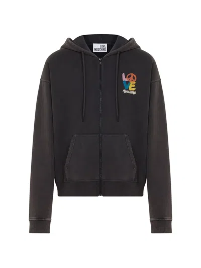 Love Moschino Logo-print Zip-up Hoodie In Black