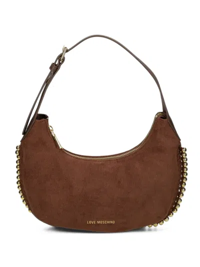 Love Moschino Love Bead-embellished Crescent-shaped Shoulder Bag In Brown