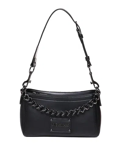 Love Moschino Love Handbag With Ton Sur Ton Chain In Black