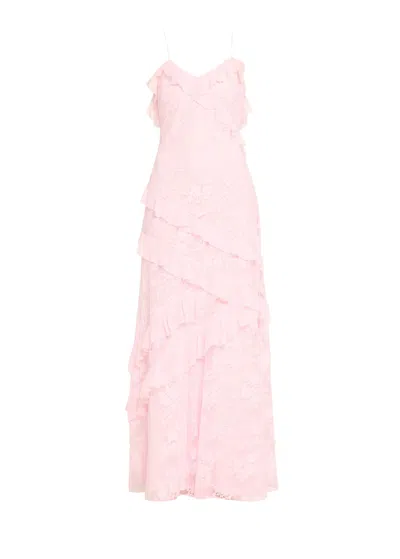 Love Moschino Loveshackfancy Women's Rialto Ruffle Trim Maxi Dress, Rose Latte In Pink