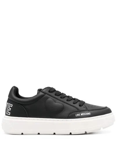 Love Moschino Low-top Leather Sneakers In Black