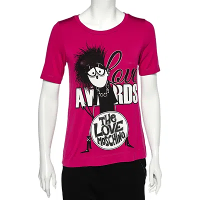 Love Moschino Magenta Printed Modal Knit T-shirt In Pink