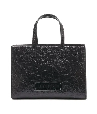 Love Moschino Medium Laminated Shopper Bag In Black
