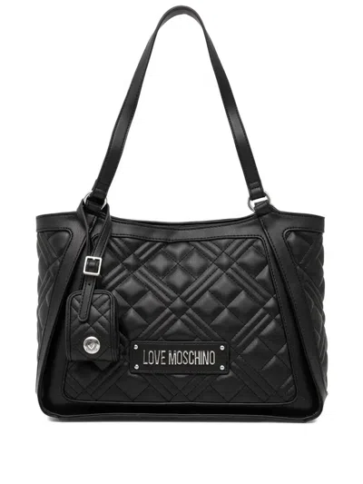 Love Moschino Medium Quilted Logo Tote Bag In Black