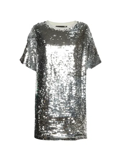 Pre-owned Love Moschino Mesh Sequin-embellished Mini Dress In Silver