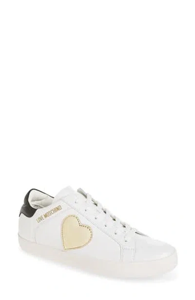 Love Moschino Metallic Heart Low Top Sneaker In White/black