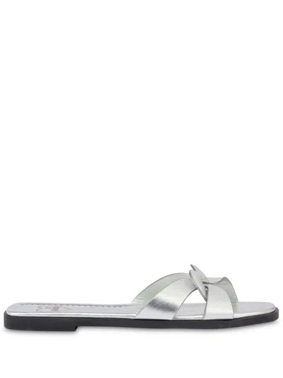 Love Moschino Metallic-leather Slides In Silber